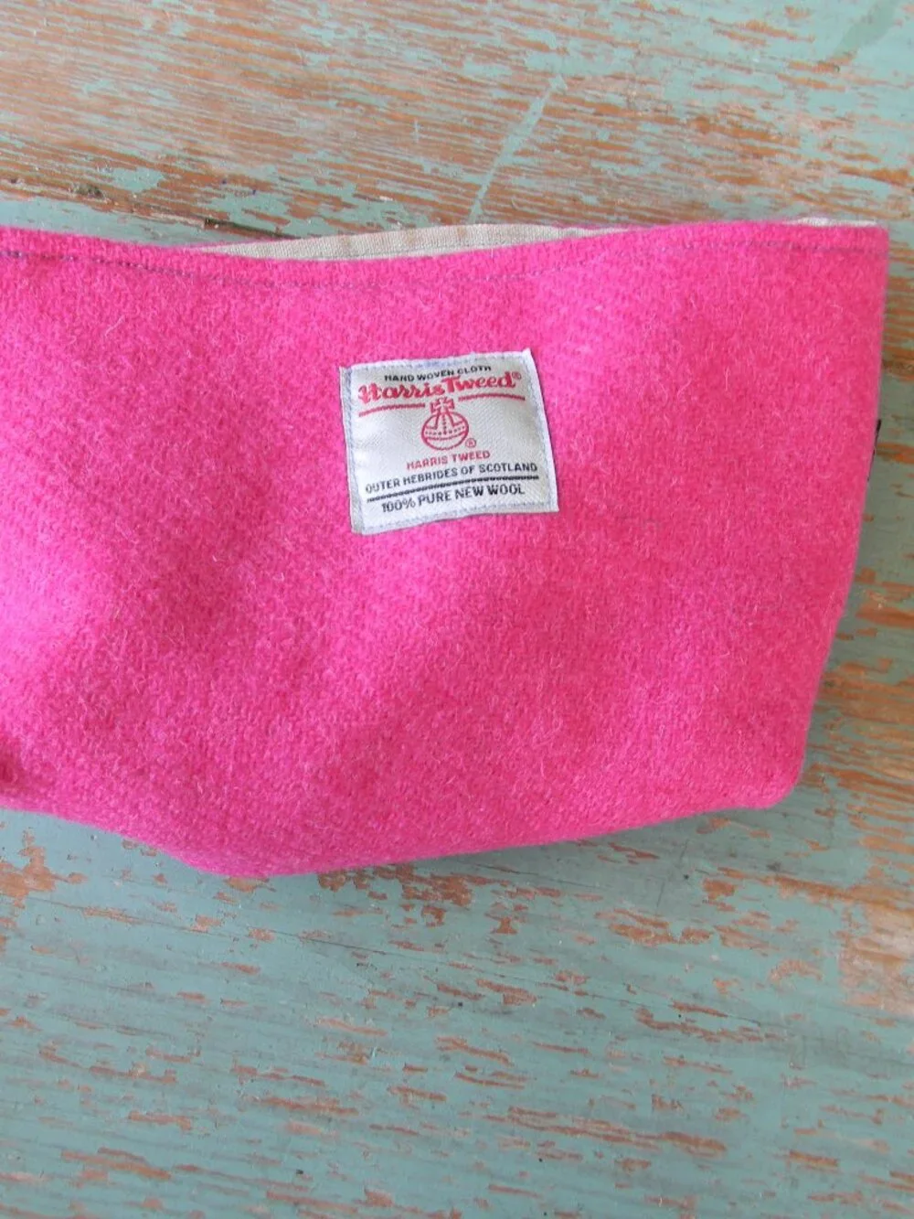NWT HARRIS TWEED WOOL PINK SMALL POUCH BAG LINER MADE IN SCOTLAND